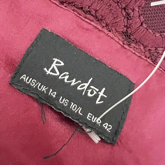 Bardot Gia burgundy red lace embroidered mesh cocktail midi dress size 10 - Picture 4 of 8